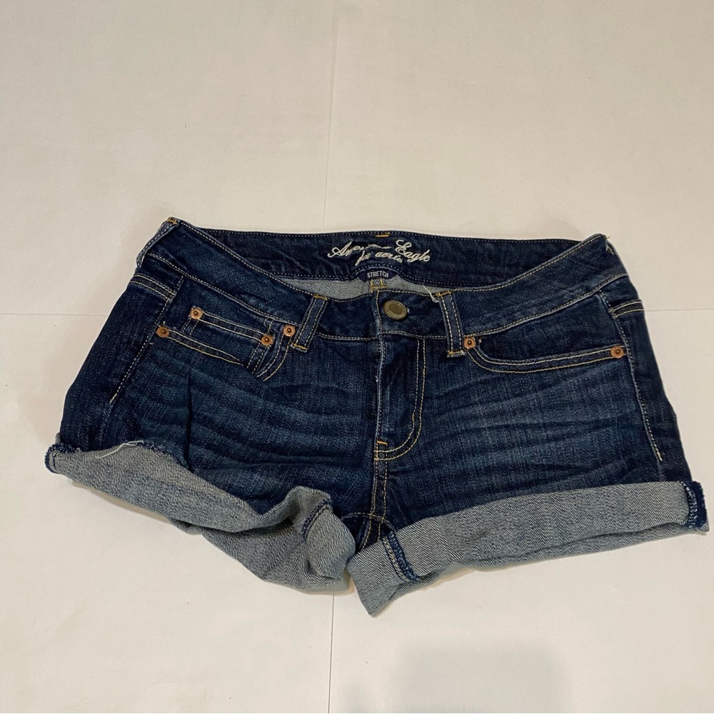 American Eagle Outfitters Blue Jean Shorts with Frayed Hem